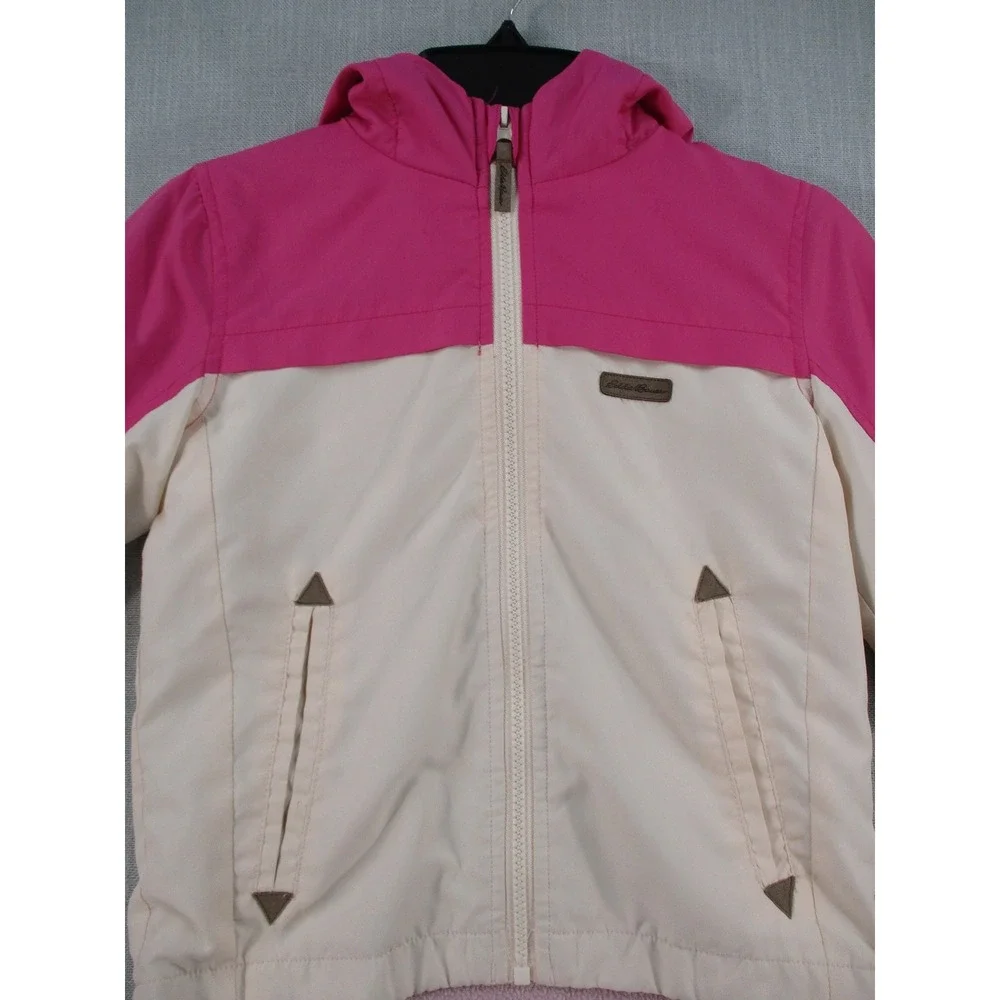 Eddie Bauer Kids Pink Cream Colorblock Hooded Fleece Lined Jacket Size 5
